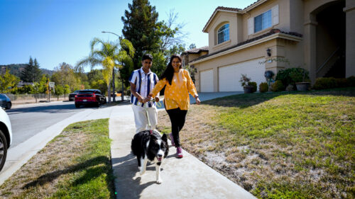 Tech creator Adarsh and his mother on a walk in their California neighbourhood.