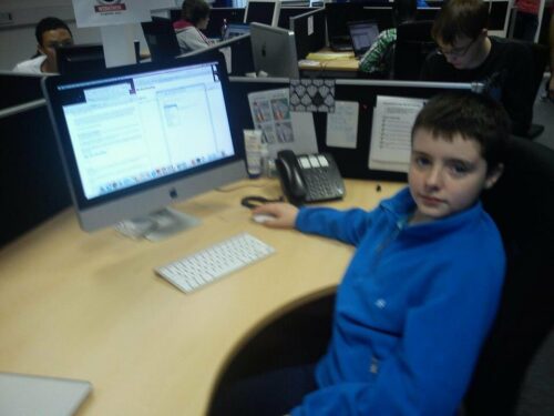 Cian, a boy at his first CoderDojo coding club session.