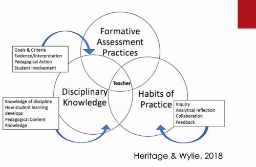 Venn diagram of how formative assessment practices intersect with teacher knowledge and skills