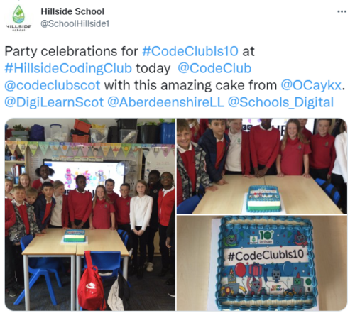 Hillside School's cake to celebrate ten years of Code Club.