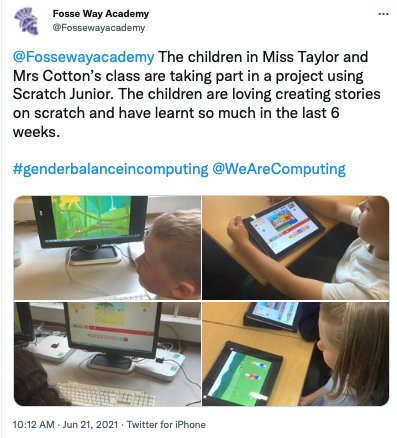 A school's tweet about taking part in our pilot study of a storytelling approach to teaching computing to learners aged 6 to 7.