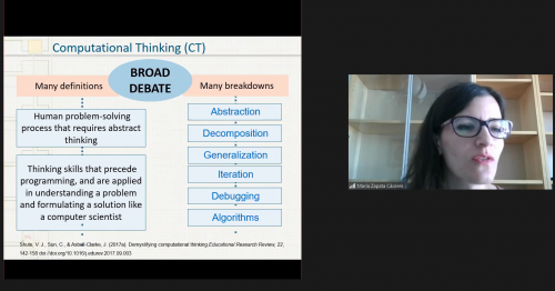 Screenshot from an online research seminar about computational thinking with María Zapata Cáceres