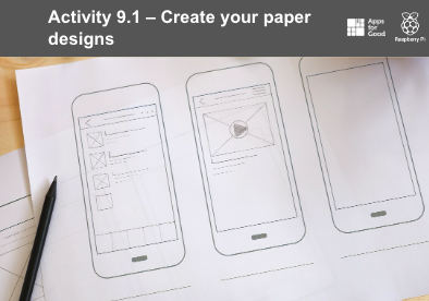 A slide from a Computing lesson inviting learners to design a mobile phone app on paper.