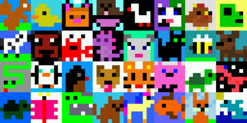 Pixel art animals.