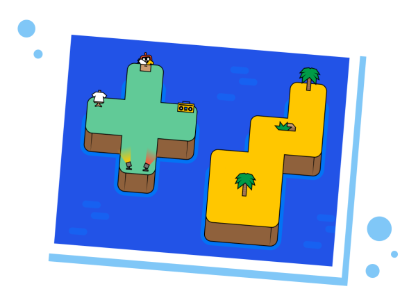 digital drawing of two islands in game style