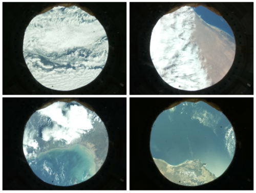 Four photographs of regions of the Earth taken on the International Space Station using an Astro Pi unit.